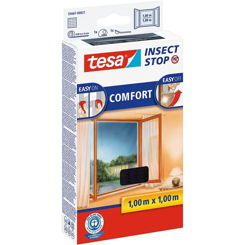tesa Fliegengitter Comfort Klettband für Fenster 1,0 m : 1,0 m, anthrazit