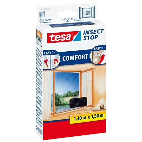 tesa Fliegengitter Comfort Klettband für Fenster 1,3 m : 1,5 m, anthrazit