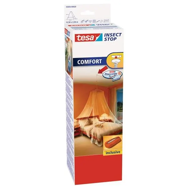 tesa Fliegengitter Comfort Moskitonetz mit Deckenhaken, weiß