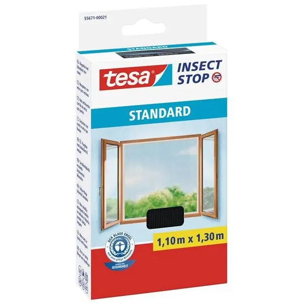 tesa Fliegengitter Standard Klettband für Fenster 1,1 m : 1,3 m, anthrazit