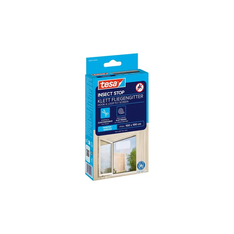 tesa Insect Stop STANDARD Fliegengitter für Fenster - Insektenschutz zuschneidbar - Mückenschutz ohne Bohren - 1 x Fliegen Netz weiß - 150 cm x 180 cm