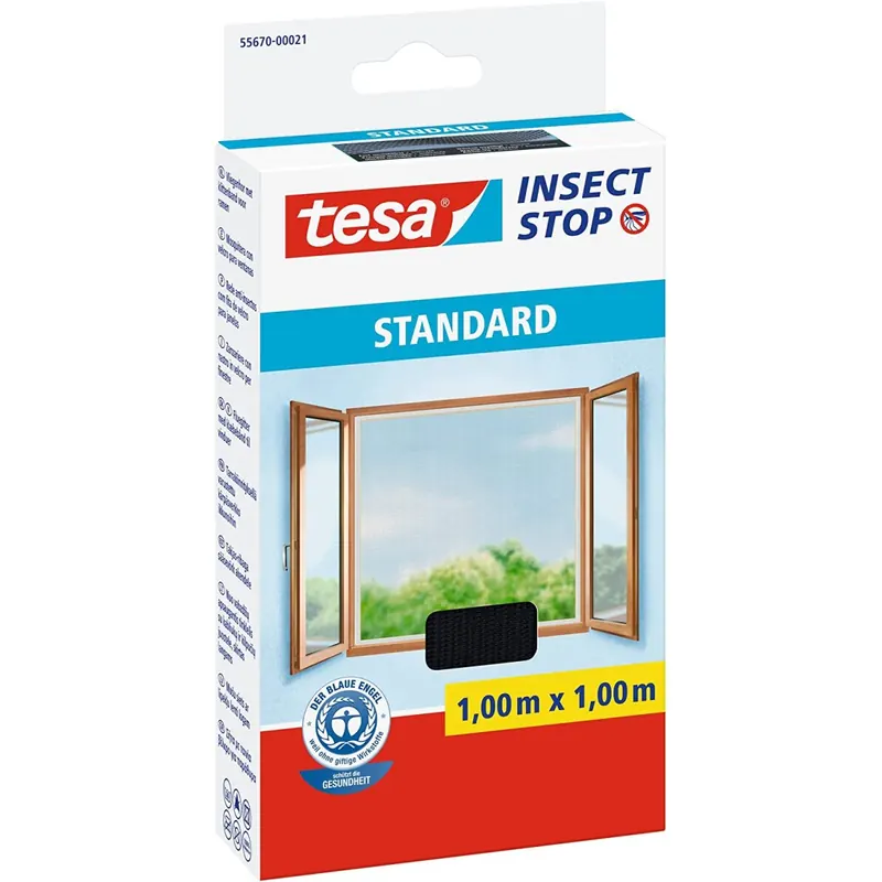 tesa Insect Stop STANDARD Fliegengitter für Fenster - Insektenschutz zuschneidbar - Mückenschutz ohne Bohren - 1 x Fliegen Netz anthrazit - 100 cm x 100 cm