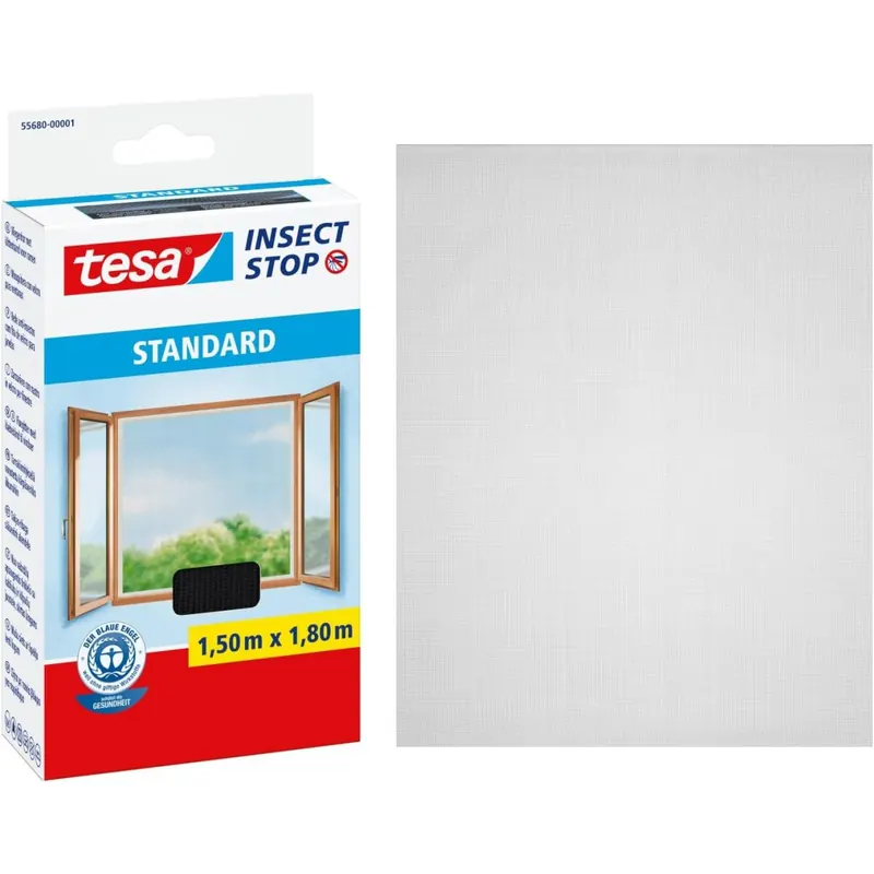 tesa Insect Stop Standard Fliegengitter für Fenster - Insektenschutz zuschneidbar - Mückenschutz ohne Bohren - Fliegen Netz anthrazit, 150 cm x 180 cm