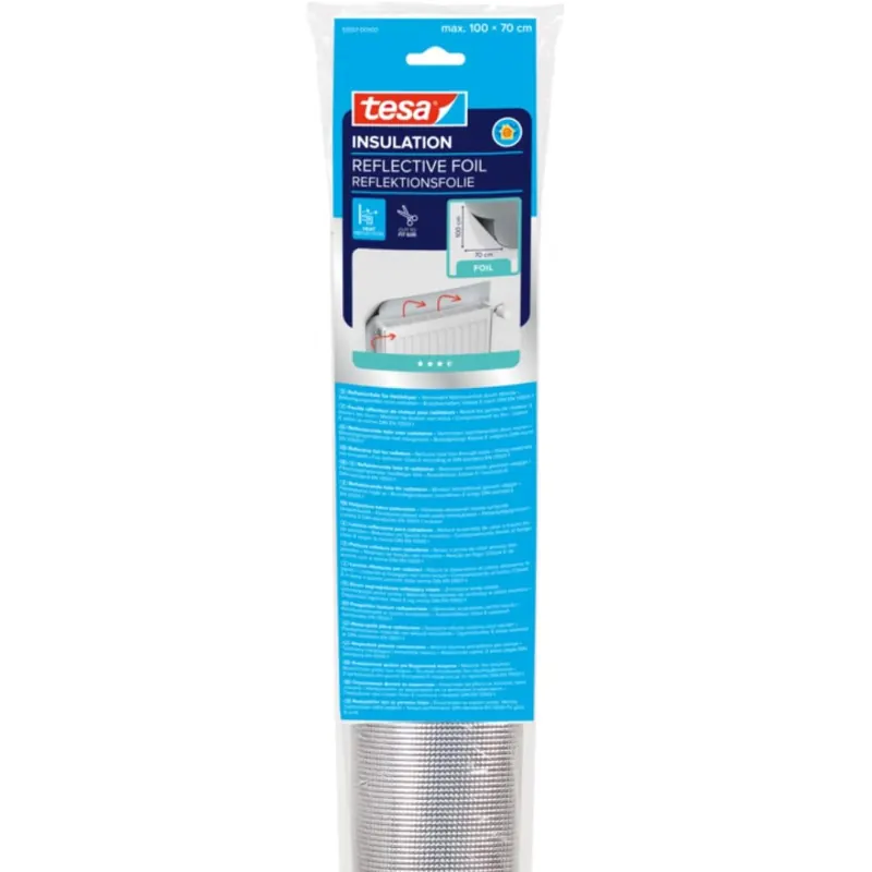 tesa INSULATION Reflektionsfolie für Heizkörper - Isolierfolie für die Heizung - Reflektorfolie zum Speichern von Wärme - 1 m x 0,7 m