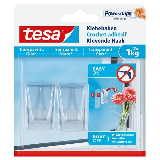 tesa Klebehaken transparent, Glas, 2 x 1 kg