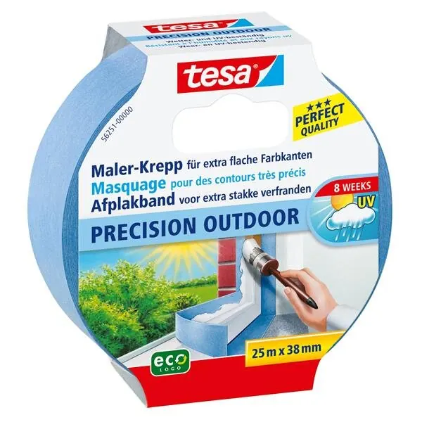 tesa Kreppband 56251, Masking Professional Outdoor, 38mm x 25m, für Innen und Außen