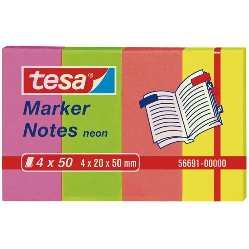 tesa Marker Notes, 4 x 50 Blatt, neon 20mm x 50mm