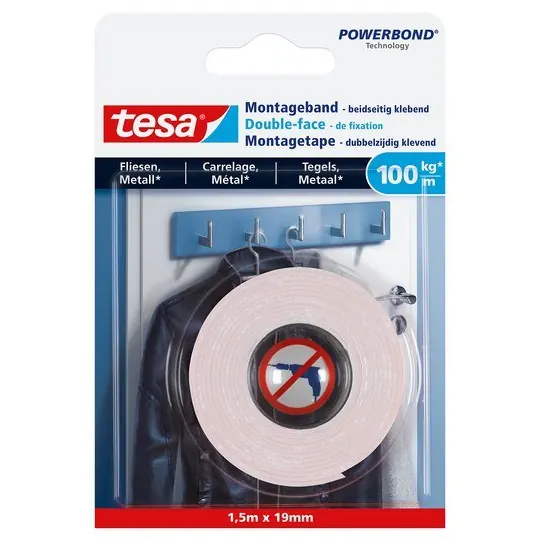 tesa Montageband Fliesen, 100 kg, 5 m x 19 mm