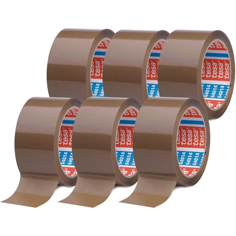 tesa pack 64014 im 6er Pack - Geräuscharmes Paketklebeband zum Verpacken von Paketen und Versandschachteln - braun - 6 Rollen je 66 m