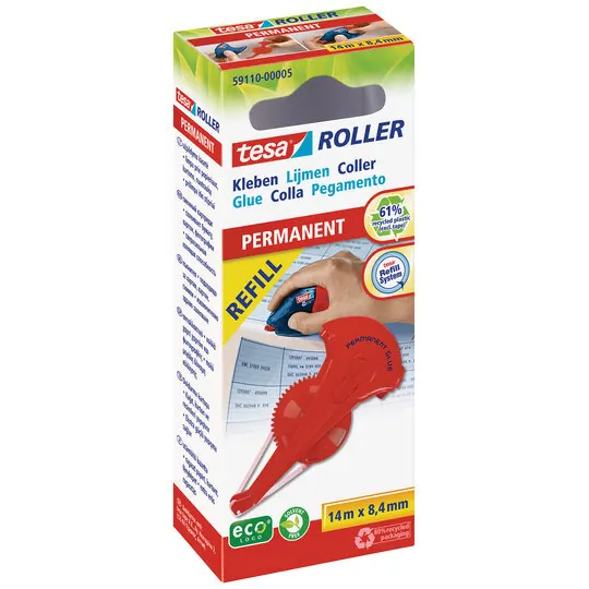 tesa Roller Nachfüllroller permanent kleben ecoLogo Nachfüllkassette 14m x 8,4mm