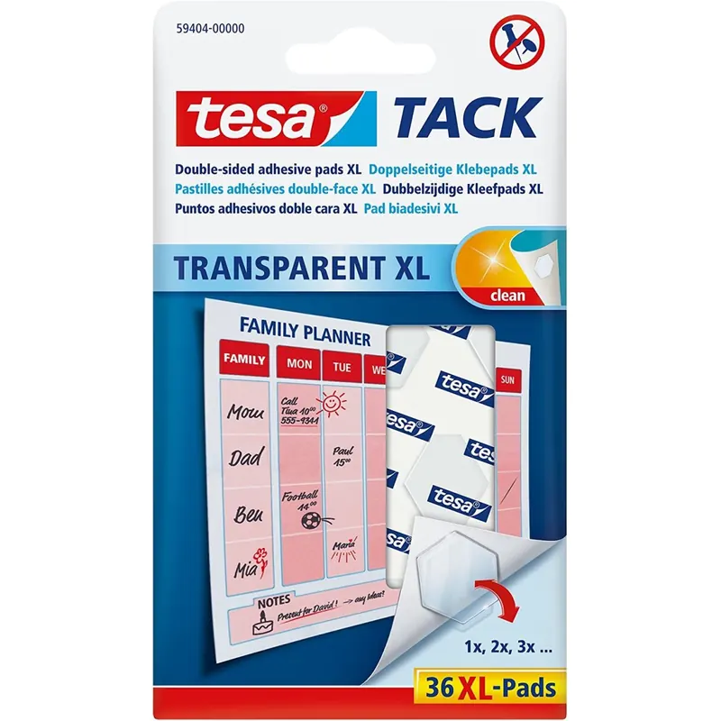 tesa Tack doppelseitige Klebepads XL, transparent, 36 Pads
