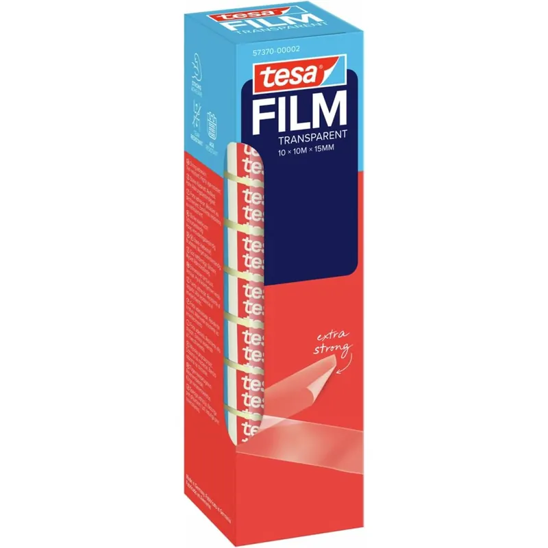tesa tesafilm Transparent Klebeband - 10 m x 15 mm - 10 Rollen - Klarer Klebefilm mit starker Haftung - lösemittelfrei, alterungsbeständig und reißfest - universell einsetzbar