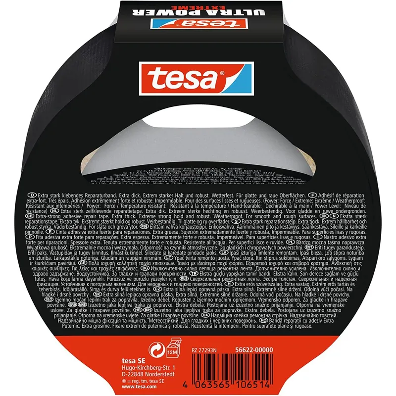tesa Ultra Power Extreme Repairing Tape - Reparaturband mit extra starkem Halt auch auf rauen Oberflächen - wetterbeständig und handeinreißbar - 25m x 50 mm