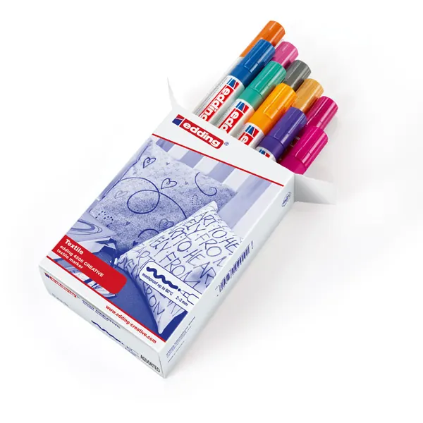 Textilmarker edding creative 4500 - farbig sortiert basic 2-3 mm Rundspitze permanent nicht nachfüllbar 10er-Set