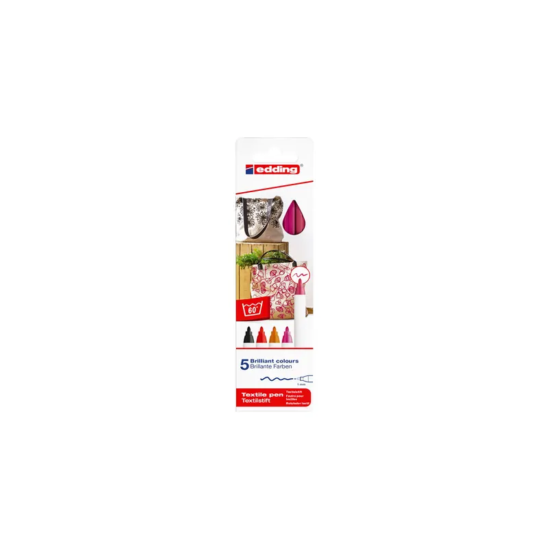 Textilmarker edding creative 4600 - farbig sortiert cool 1 mm Rundspitze permanent nicht nachfüllbar 5er-Set