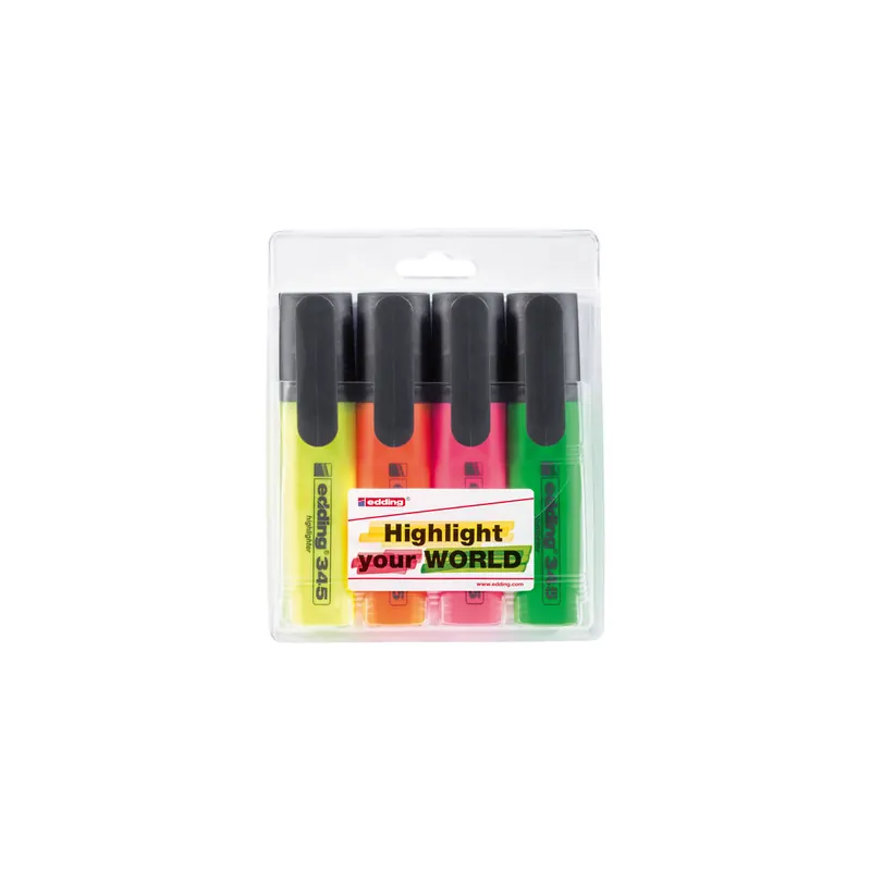 Textmarker edding 345 - farbig sortiert (4) 2-5 mm Keilspitze permanent nachfüllbar 4er-Set
