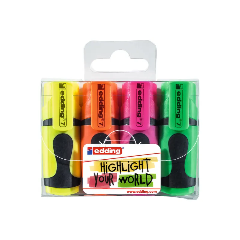 Textmarker edding 7 - farbig sortiert (4) 1-3 mm Keilspitze permanent nicht nachfüllbar 4er-Set