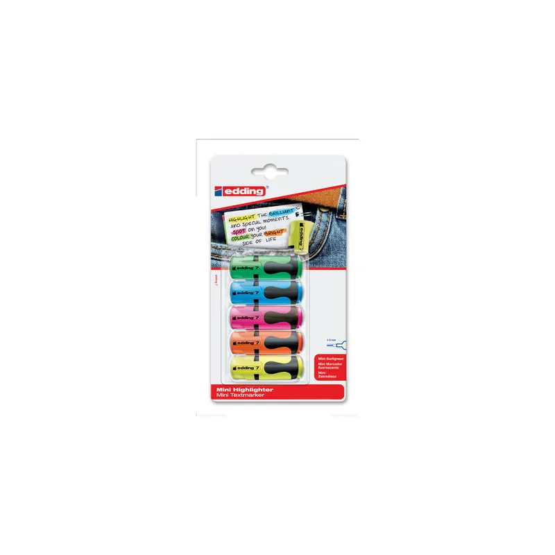 Textmarker edding 7 - farbig sortiert (5) 1-3 mm Keilspitze permanent nicht nachfüllbar 5er-Set