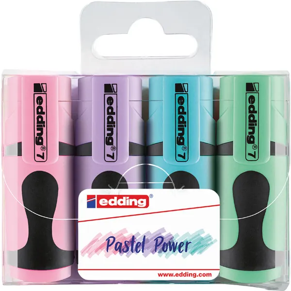 Textmarker edding 7 - farbig sortiert pastell (4) 1-3 mm Keilspitze permanent nicht nachfüllbar 4er-Set