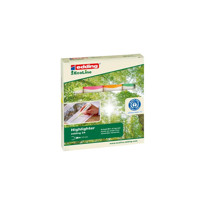 Textmarker edding EcoLine 24 - farbig sortiert 2-5 mm Keilspitze permanent nachfüllbar 4er-Set