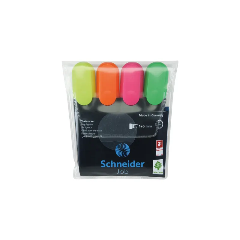 Textmarker Schneider Job 1500 - farbig sortiert (4) 1-5 mm Keilspitze permanent nachfüllbar 4er-Set