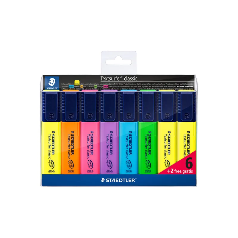 Textmarker Staedtler textsurfer classic 364AWP8 - farbig sortiert (8) 1-5 mm Keilspitze permanent nachfüllbar 8er-Set