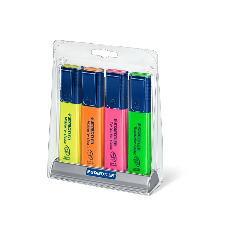 Textmarker Staedtler textsurfer classic 364SC4 - farbig sortiert (4a) 1-5 mm Keilspitze permanent nachfüllbar 4er-Set