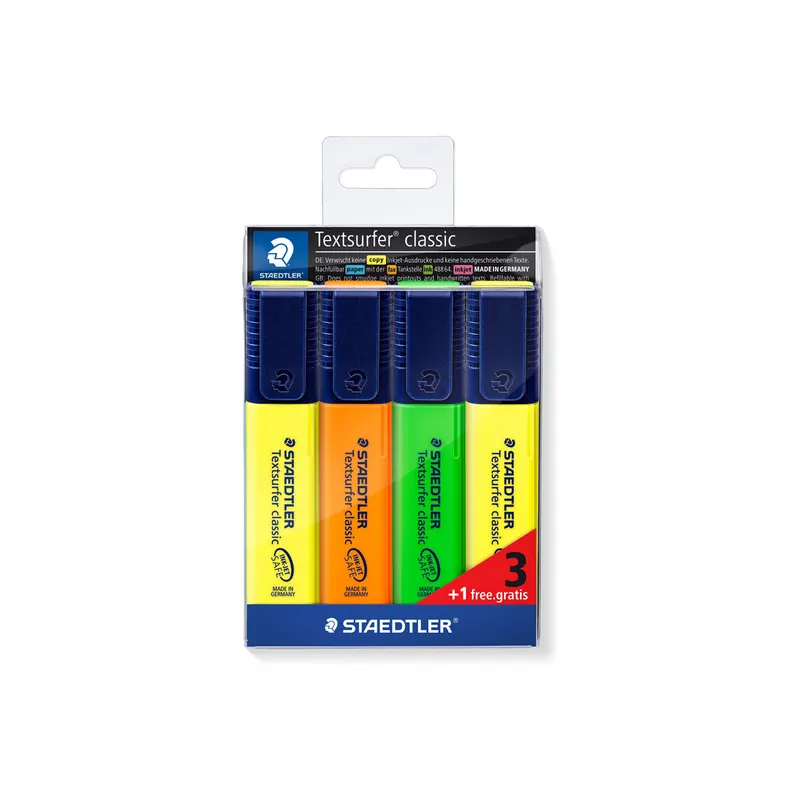 Textmarker Staedtler textsurfer classic 364SWP4P - farbig sortiert (4b) 1-5 mm Keilspitze permanent nachfüllbar 4er-Set