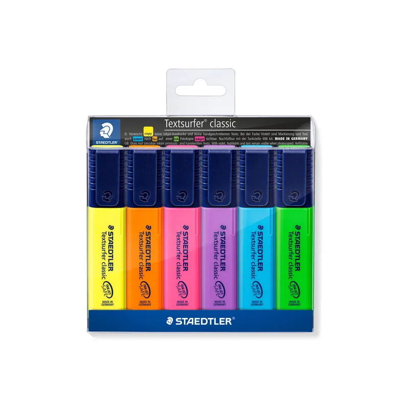 Textmarker Staedtler textsurfer classic 364WP6 - farbig sortiert (6) 1-5 mm Keilspitze permanent nachfüllbar 6er-Set