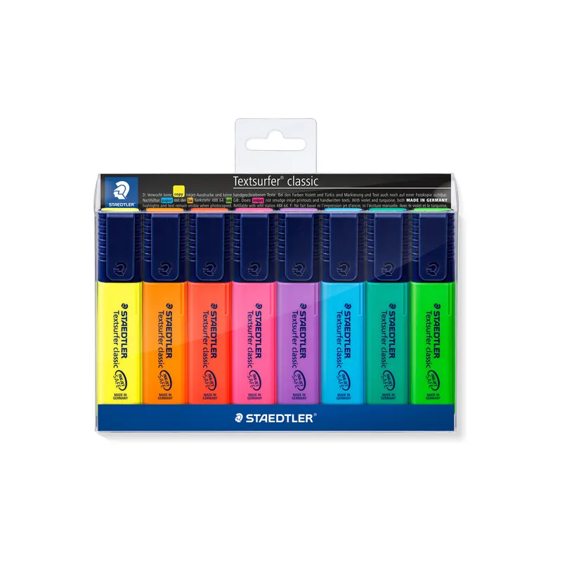Textmarker Staedtler textsurfer classic 364WP8 - farbig sortiert (8) 1-5 mm Keilspitze permanent nachfüllbar 8er-Set