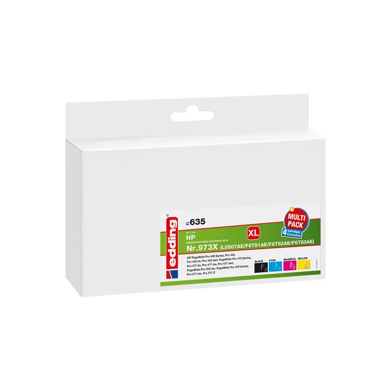 Tintendruckerpatrone edding ersetzt Hewlett Packard 635-EDD - Multipack 4 Nr. 973X(L0S07/F6T81/F6T82/F6T83) ca. 13500/8500/8500/8500 Seiten 1x 246 ml + 3x 110 ml