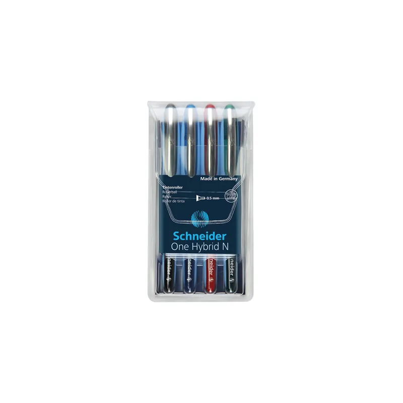 Tintenroller Schneider One Hybrid N 183594 - sortierte Gehäuse Mine M farbig sortiert Free Ink System 4er-Set