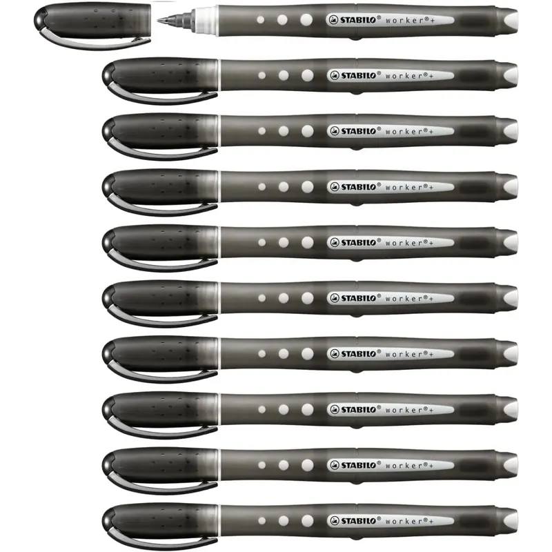 Tintenroller - STABILO worker+ colorful - medium - 10er Pack - schwarz