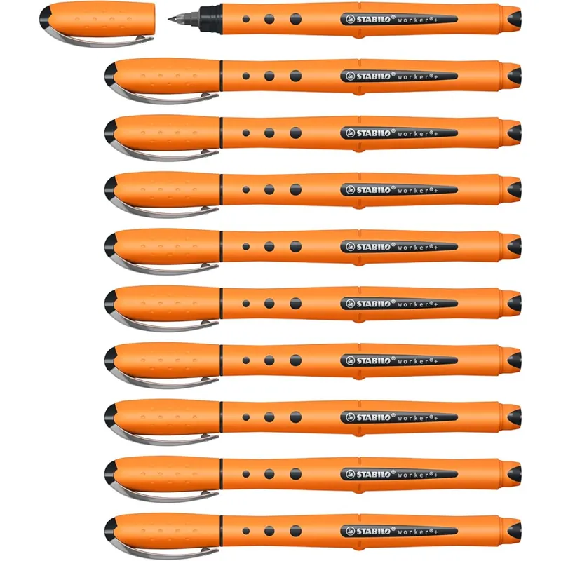 Tintenroller - STABILO worker+ - fein - 10er Pack - schwarz