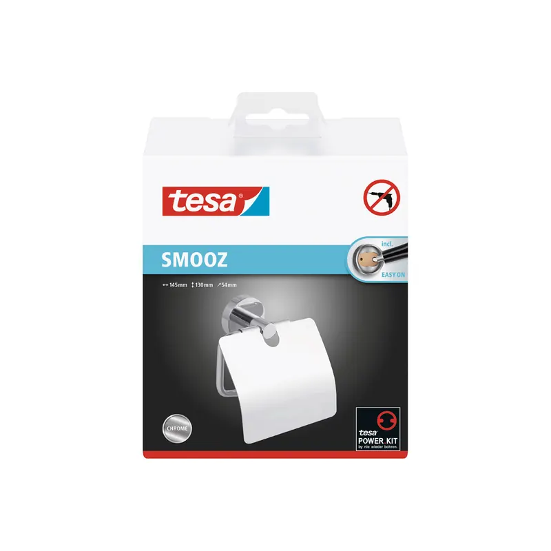 Toilettenpapier Rollenhalter tesa SMOOZ 40315 - chrom mit Wandstück rund Deckel Metall