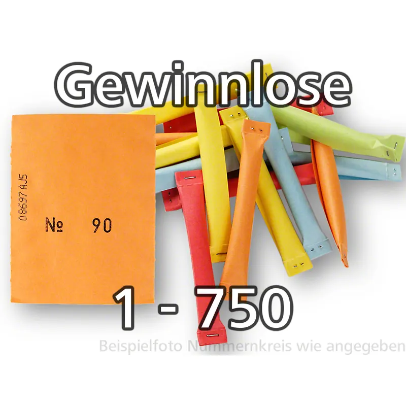Tombola-Sicherheitslose, beidseitig verschlossen, bunt gemischt, Nummernsatz von 1-750