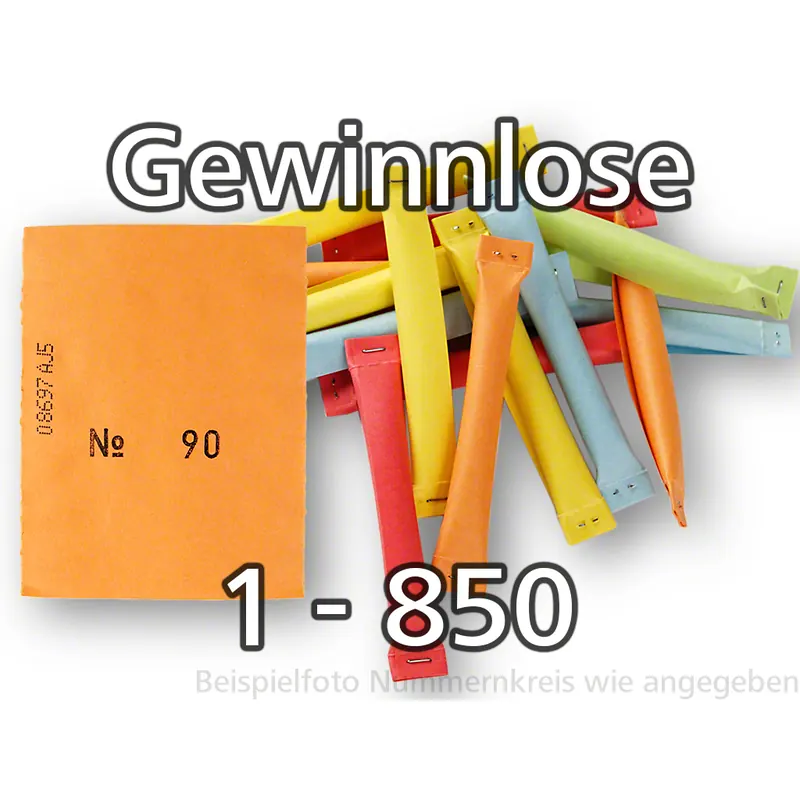 Tombola-Sicherheitslose, beidseitig verschlossen, bunt gemischt, Nummernsatz von 1-850