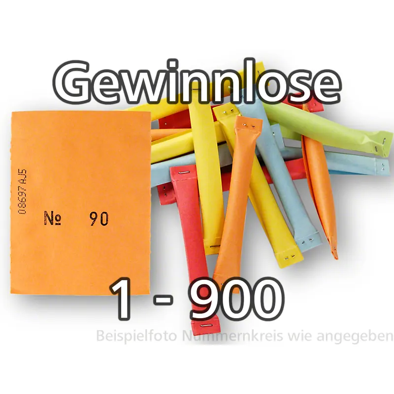 Tombola-Sicherheitslose, beidseitig verschlossen, bunt gemischt, Nummernsatz von 1-900