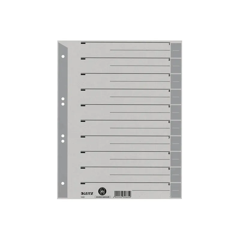 Trennblatt Leitz 1652 - A4 Maxi 240 x 300 mm grau Kraftkarton 230 g/m²  Pckg/100
