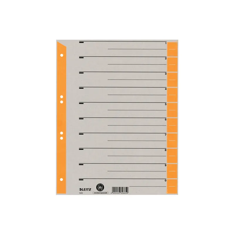 Trennblatt Leitz 1652 - A4 Maxi 240 x 300 mm orange Kraftkarton 230 g/m²  Pckg/100