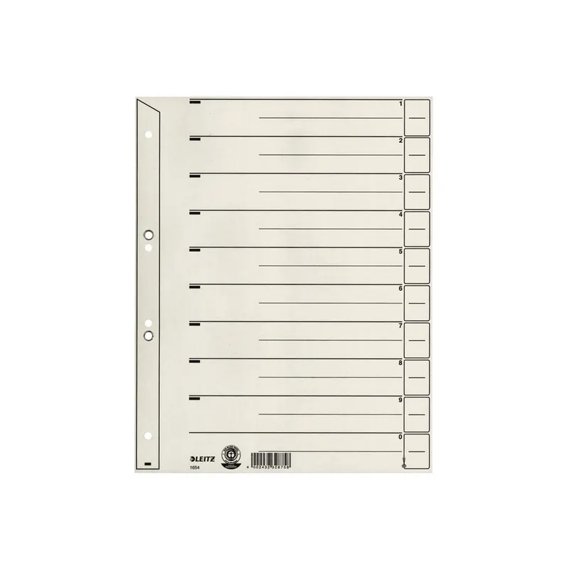 Trennblatt Leitz 1654 - A4 Maxi 240 x 300 mm grau Kraftkarton 200 g/m²  Pckg/100