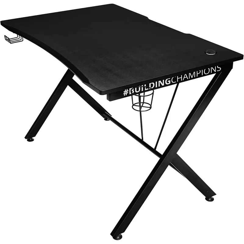 Trust Gaming Tisch - GXT 711 Dominus Ergonomischer Gaming Schreibtisch mit Kabelmanagementsystem, Headset- und Getränkehalter