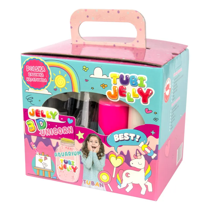 Tubi Jelly Set mit 6 verschiedenen Farben "150 ml" + einem kleinem Aquarium und Wasserkristallen - 3D Einhorn