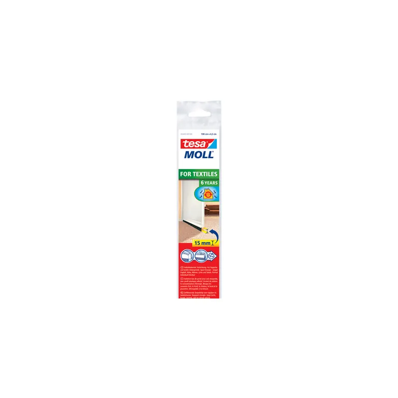 Türdichtschiene tesa tesamoll Standard 5403 - 1 m x 43 mm weiß selbstklebend für 15 mm Spalten Textilböden