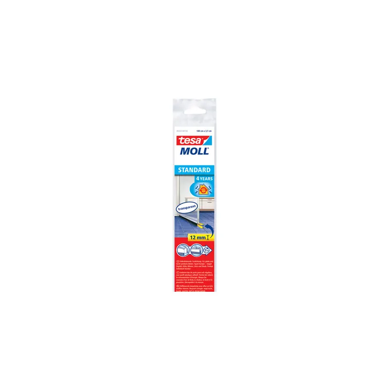 Türdichtschiene tesa tesamoll Standard 5433 - 1 m x 37 mm transparent selbstklebend für 12 mm Spalten glatte Böden