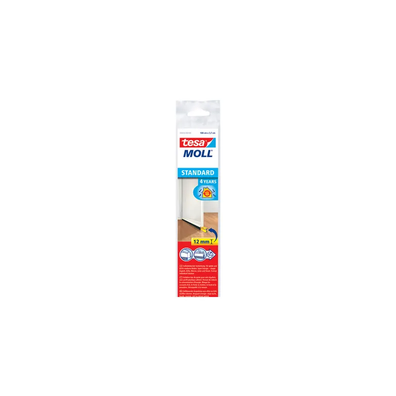 Türdichtschiene tesa tesamoll Standard 5433 - 1 m x 37 mm weiß selbstklebend für 12 mm Spalten glatte Böden