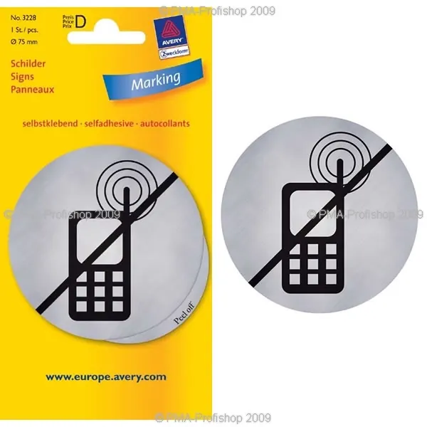 Türschild Hinweisschild Avery Zweckform 3228 - Ø 75 mm silber/schwarz Kein Handy
