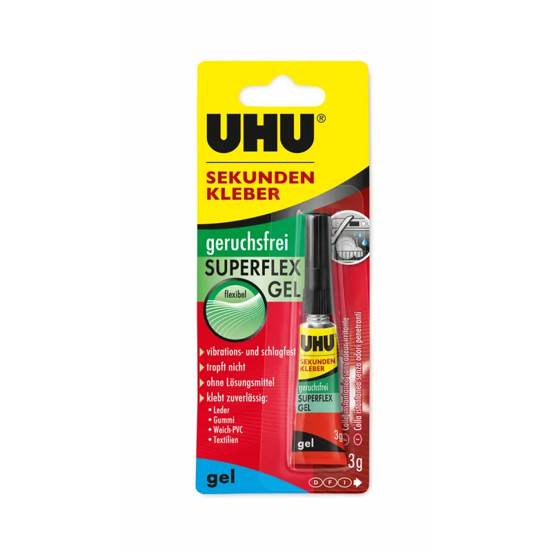 UHU Sekundenkleber Alleskleber geruchsfrei Superflex Gel 3g