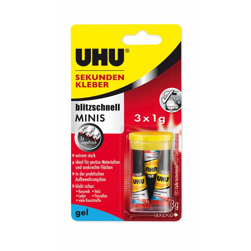 UHU Sekundenkleber blitzschnell Minis 3x1g Gel