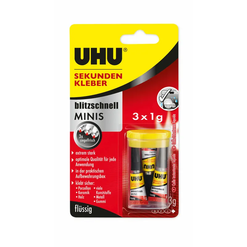 UHU Sekundenkleber blitzschnell Minis flüssig 3x1g flüssig